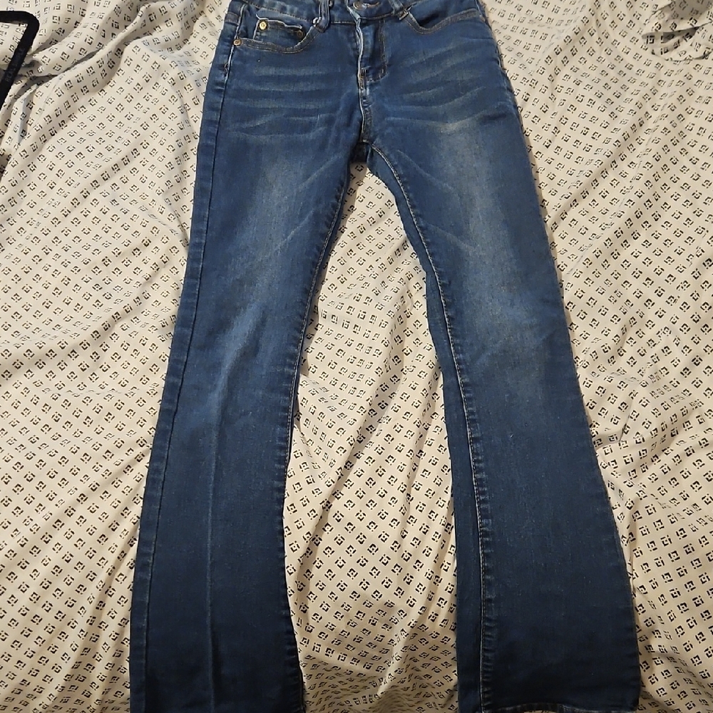 Red Bottom Blue Flare Jeans